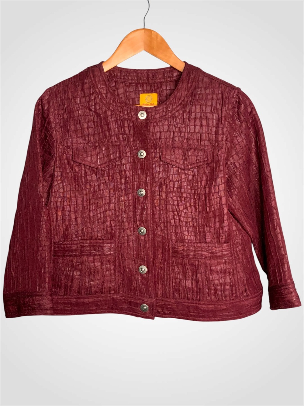 Ruby Rd. Textured Crinkle Button-Front Jacket in Burgundy 8P